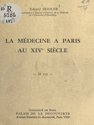 cover image of La médecine à Paris au XIVe siècle